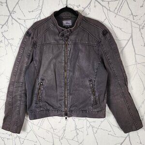 Armani Exchange Gray Wash Canvas Full Zip Moto Jacket